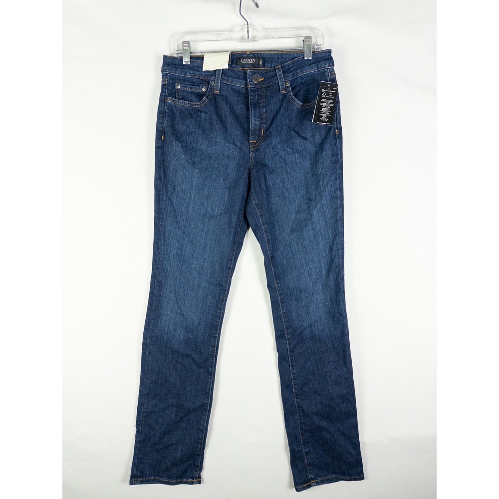 NWT Lauren Ralph Lauren Mid-Rise Straight Leg Jeans Womens 10x32 Dark Blue Prepp